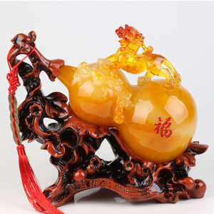 禾笙堂 招财纳福葫芦貔貅摆件送朋友新店铺开业礼品乔迁搬家礼物五帝钱雕金蟾蜍电视柜工艺品客厅家居装饰 蜜蜡款-大号（长30CM宽15CM高27CM）